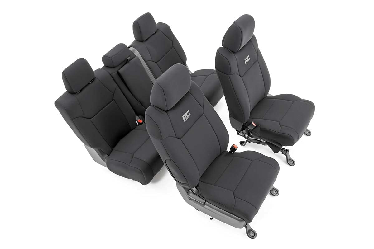 Rough Country Neoprene Seat Cover Set for 14-21 Toyota Tundra | CrewMax - 91027A, Front/Rear, Black - open_box