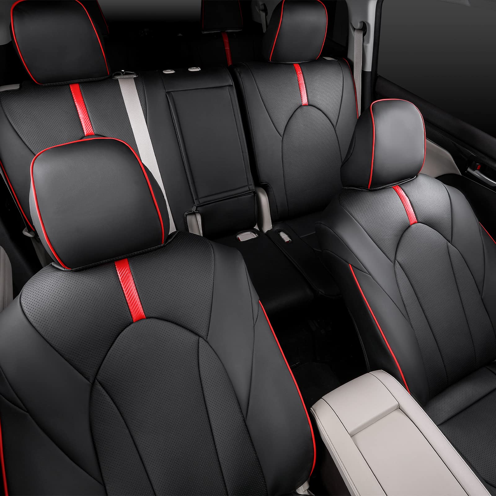 Xipoo Fit 2020-2023 Toyota Highlander 8 Seats Car Seat Cover 3 Row Car Seat Protector for Toyota Highlander 2020 2021 2022 2023 Accessories (Fit 2020-2023 W/Second Row 40/60 Split, S Black+R