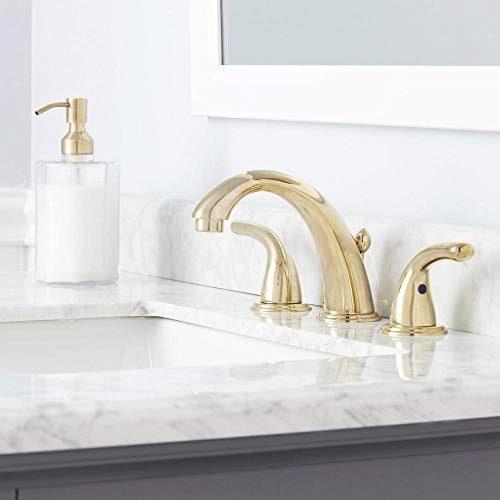 Builders 8 in. Widespread 2-Handle High-Arc Bathroom Faucet in Polished Brass - open_box