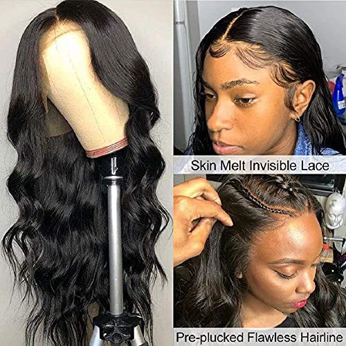 22 Inch HD Transparent 13X4 Lace Front Body Wave Wigs Human Hair Lace Frontal Human Hair Wigs Pre Plucked for Black Women 150% Density Brazilian Body Wave Wig with Baby Hair Natural Hairline