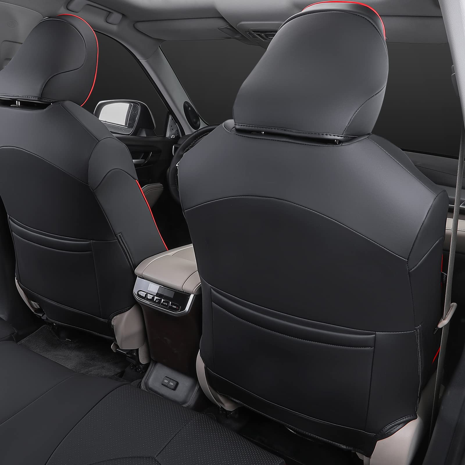 Xipoo Fit 2020-2023 Toyota Highlander 8 Seats Car Seat Cover 3 Row Car Seat Protector for Toyota Highlander 2020 2021 2022 2023 Accessories (Fit 2020-2023 W/Second Row 40/60 Split, S Black+R