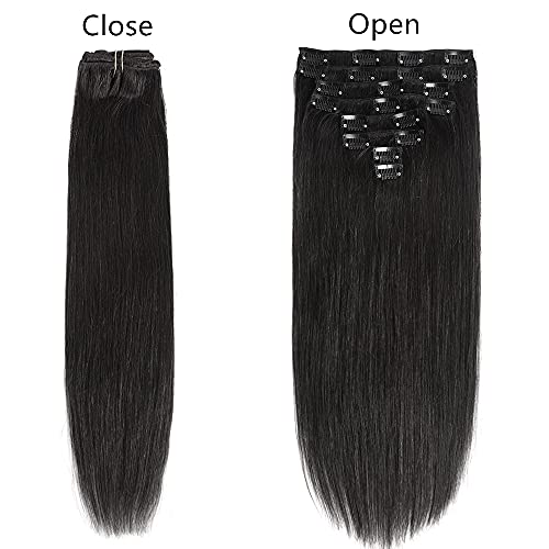 Hair Extensions Clip in Human Hair Extensions 24inch Jet Black Clip in Hair Extensions Real Human Hair Double Weft Brazilian Soft Silky Straight Hair 100% Real Human Hair Clip in Extensions
