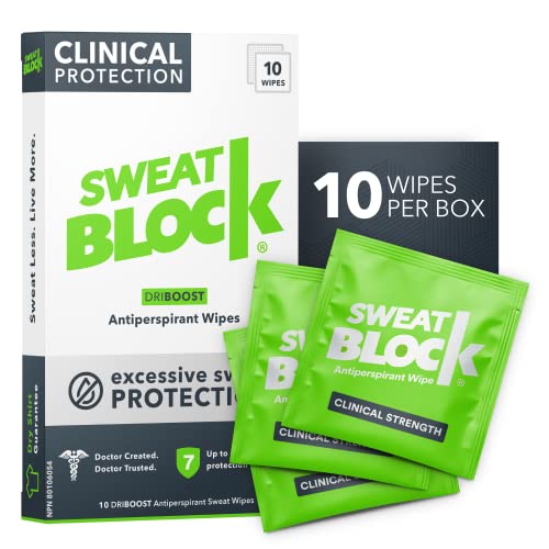 SweatBlock Clinical Strength DRIBOOST Antiperspirant Wipes - Treat Hyperhidrosis & Excessive Sweating for Men & Women - Up to 7 Days Sweat Protection Per Wipe - Dermatologist Tested, Unscent